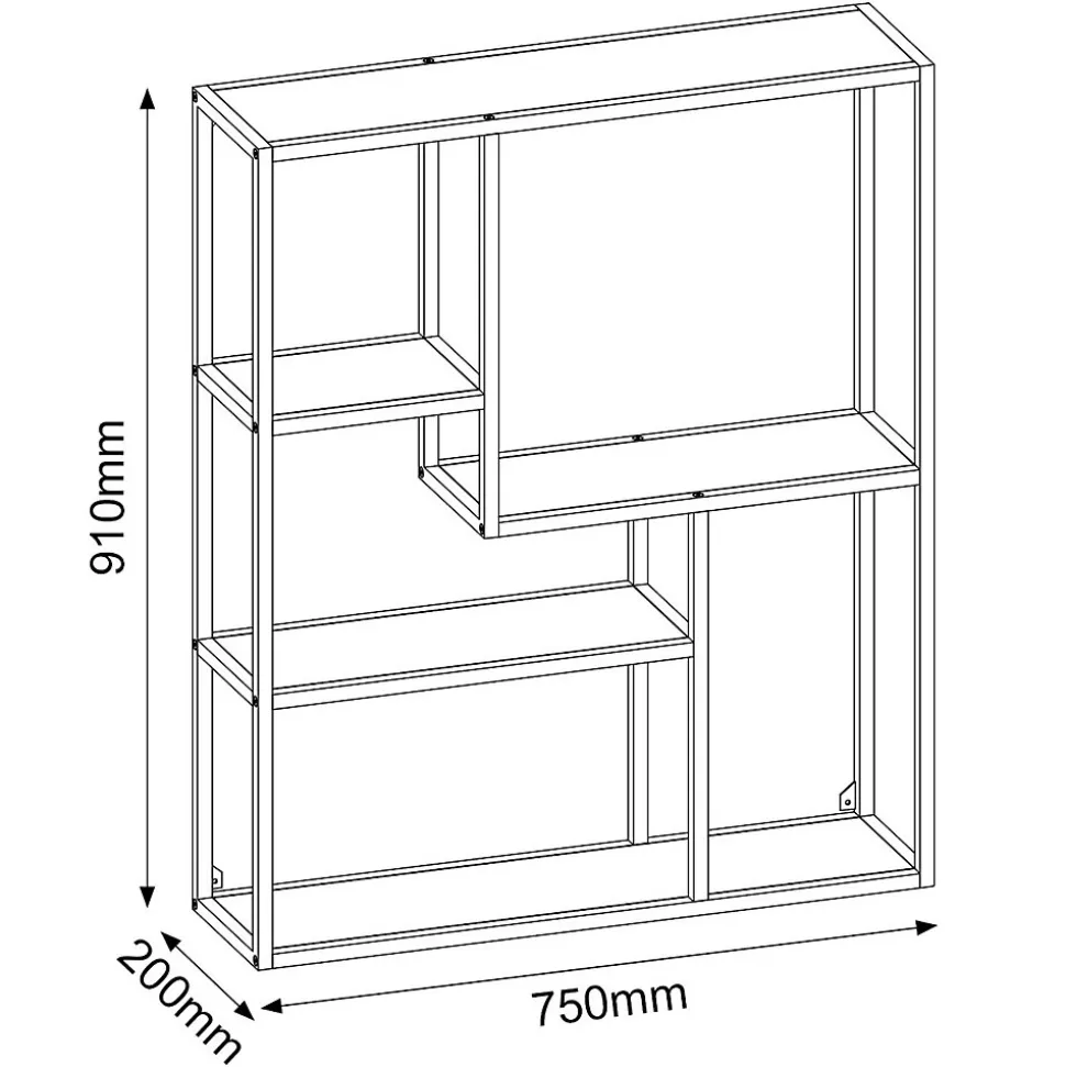 Etagère sur 3 niveaux asymétriques en MDF et métal