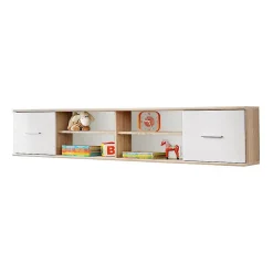 Etagère suspendue DENVER Chene et blanc 2 portes et 4 niches Rangement mural design