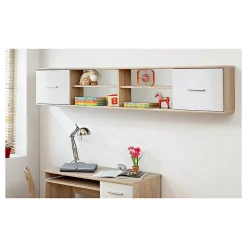Etagère suspendue DENVER Chene et blanc 2 portes et 4 niches Rangement mural design