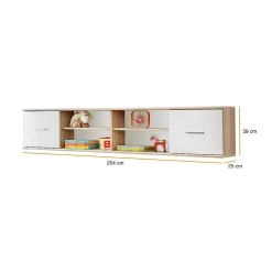 Etagère suspendue DENVER Chene et blanc 2 portes et 4 niches Rangement mural design