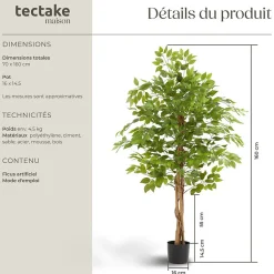Ficus artificiel à l'aspect naturel avec beaucoup de volume 160cm