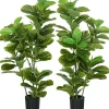 Ficus Lutea artificiels 1,10H m - lot de 2 ficus artificiels - 90 feuilles réalistes par pied - pot inclus noir vert