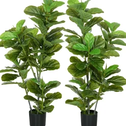 Ficus Lutea artificiels 1,10H m - lot de 2 ficus artificiels - 90 feuilles réalistes par pied - pot inclus noir vert