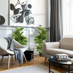 Ficus Lutea artificiels 1,10H m - lot de 2 ficus artificiels - 90 feuilles réalistes par pied - pot inclus noir vert
