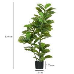 Ficus Lutea artificiels 1,10H m - lot de 2 ficus artificiels - 90 feuilles réalistes par pied - pot inclus noir vert
