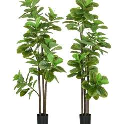 Ficus Lutea artificiels 1,80H m - lot de 2 ficus artificiels - 120 feuilles réalistes par pied - pot inclus noir vert