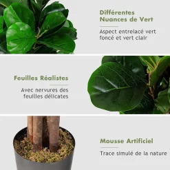 Figuier Artificiel de Feuille de Violon Realiste avec Pot en PP Souple Arbre Artificiel en PEVA Tronc de Bois Melange Vert