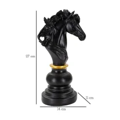 Figurine échec décoratif en polyrésine noire et dorée Cavalier modèle 1