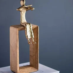 Figurine musicien bois doré 11x11x31cm
