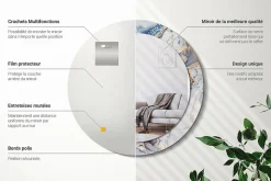 Fonctionnel Miroir Rond Cadre Verre Wallfluent fi70 cm Art Abstrait Décoration Murale Premium Sécurisé