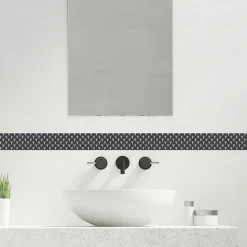 Frise adhésive autocollante 5 cm X 300 cm - Déco murale arboréa noir et blanc éventails - 150 cm