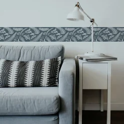 Frise adhésive autocollante 15 cm X 300 cm, décorative, bleu gris, motif feuilles botaniques - Setermoen.