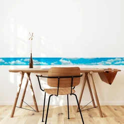 Frise adhésive autocollante 15 cm X 300 cm, décorative ciel bleu et nuages blancs, décoration murale pour intérieur.