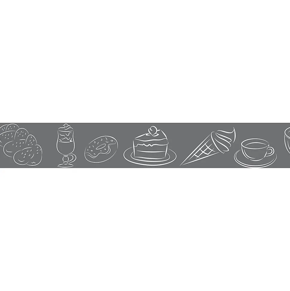 Frise adhésive autocollante 5 cm X 300 cm, décorative, petit déjeuné gris, brioche, café et glace.