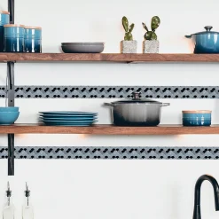 Frise adhésive autocollante Arboréa Zellige - Motif éventail gris bleuté - 5 cm X 300 cm - Décoration murale intérieure
