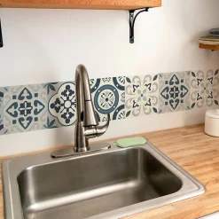 Frise adhésive autocollante 15 cm X 300 cm, motif carreaux de ciment ancien, borgatella bleu, décoration murale intérieure.