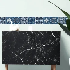 Frise adhésive autocollante 15 cm X 300 cm, décorative, motif carreaux de ciment ancien, azulejos bleu, revêtement mural décoratif