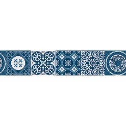 Frise adhésive carreaux de ciment bleu, 15x300 cm, déco murale intérieure