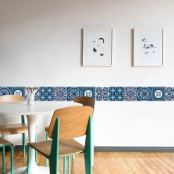 Frise adhésive carreaux de ciment bleu, 15x300 cm, déco murale intérieure