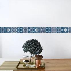 Frise adhésive carreaux de ciment bleu, 15x300 cm, déco murale intérieure