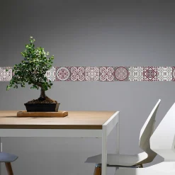 Frise adhésive carreaux de ciment rouges, 10 cm X 300 cm, formes géométriques décoratives