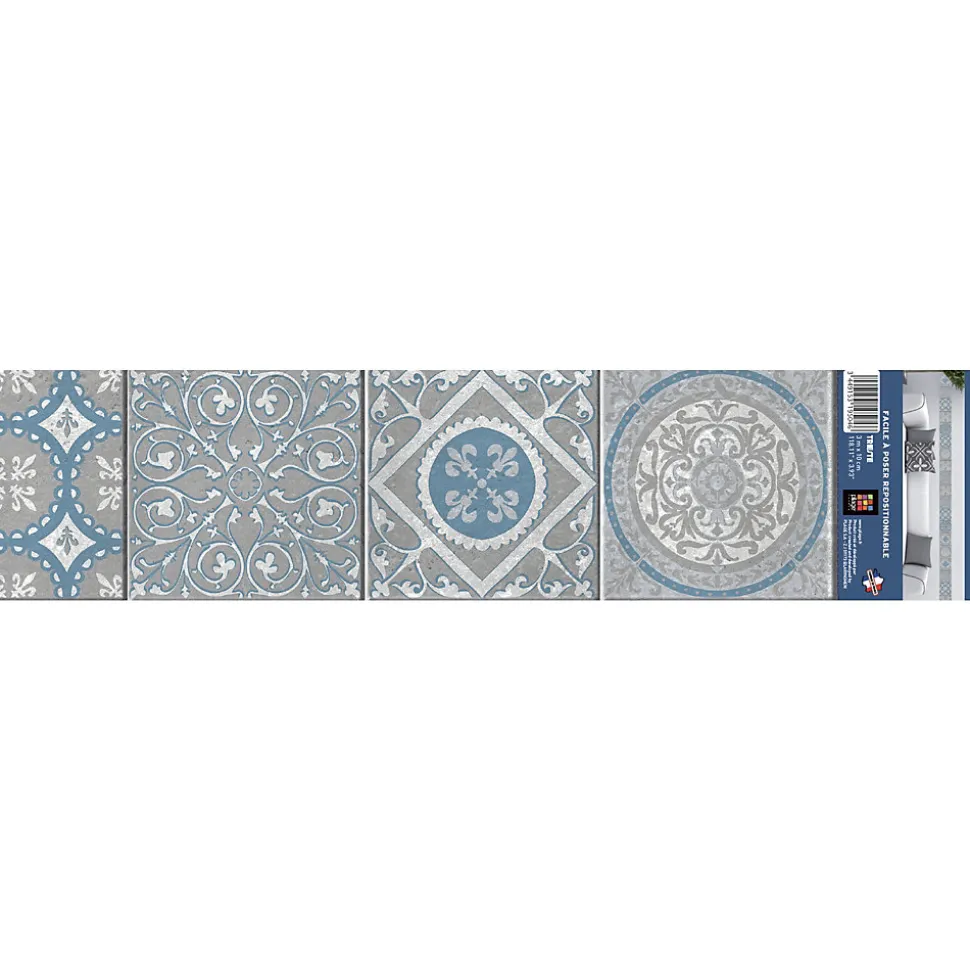 Frise adhésive Carrex Ciment, 10 cm X 300 cm, décoration murale, carrelage gris et bleu