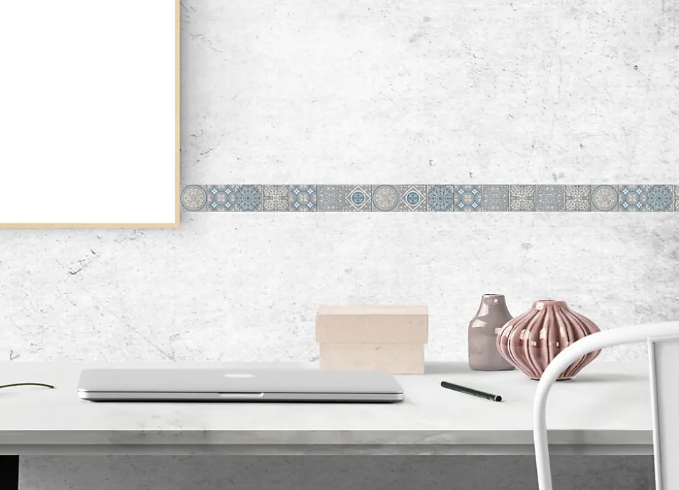 Frise adhésive Carrex Ciment, 10 cm X 300 cm, décoration murale, carrelage gris et bleu