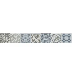 Frise adhésive Coimbra, imitation carrelage carreaux de ciment ancien, bleu et gris, 15 cm X 300 cm. Autocollante décorative.