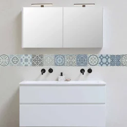 Frise adhésive Coimbra, imitation carrelage carreaux de ciment ancien, bleu et gris, 15 cm X 300 cm. Autocollante décorative.