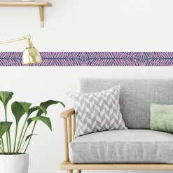 Frise adhésive déco murale intérieure 10x300cm, motif abstrait géométrique, violette, décoration intérieure.
