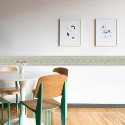 Frise adhésive déco murale, style géométrique, 5 cm X 300 cm, rose et verte.