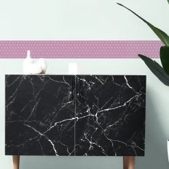 Frise adhésive décorative autocollante 15 cm X 300 cm, motif pois blanc, rose - Décoration murale facile et rapide