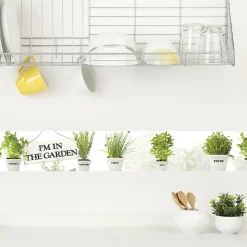 Frise adhésive décorative cuisine, motifs herbes aromatiques, 15 cm X 300 cm, autocollante.