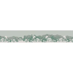 Frise adhésive décorative Sorreisa Prairie, 15 cm X 300 cm, Autocollante, Paysage Jungle et Montagnes, 3 nuances de Verts.