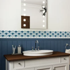 Frise adhésive Melbo 15 cm X 300 cm, autocollante, motifs éventails nuages bleu et blanc, décoration murale intérieure.