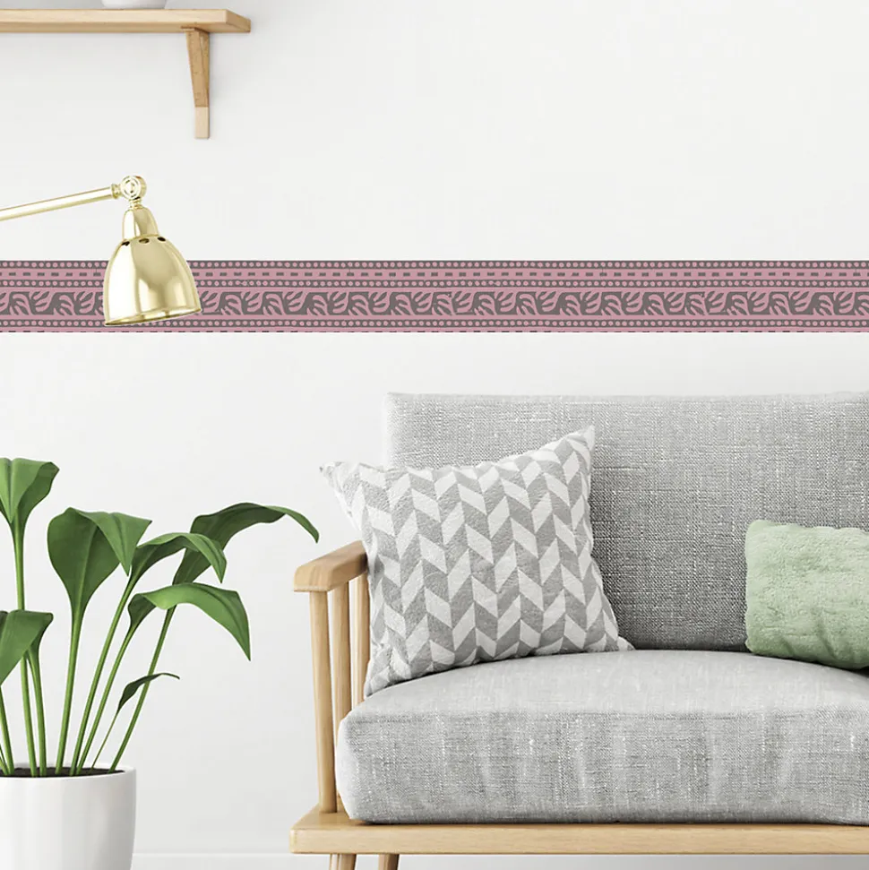 Frise adhésive rose et grise, 5 cm X 300 cm, style géométrique, décoration murale