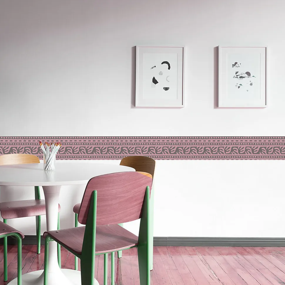 Frise adhésive rose et grise, 5 cm X 300 cm, style géométrique, décoration murale