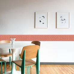 Frise adhésive rouge 10x300cm, déco artistique fleurs symétriques pour murs et sols - Décoration murale fleurs symétriques