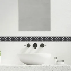 Frise décorative adhésive, arboréa noir motif éventails noir et blanc, 5 cm X 300 cm