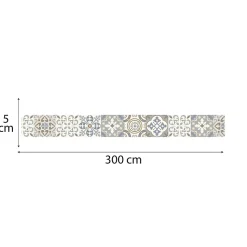 Frise décorative adhésive, borgatella motif carreaux de ciment style ancien, 5 cm X 300 cm