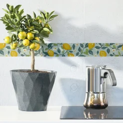Frise décorative adhésive, citrons dessinés sur fond bleu clair, inspiration nature, 5 cm X 300 cm