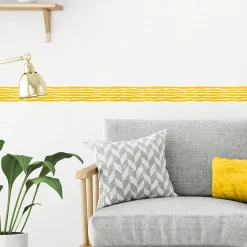 Frise décorative adhésive, lignes horizontales, dessinées, jaune et blanc, 5 cm X 300 cm
