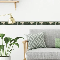 Frise décorative adhésive, motif africain vert, sur fond beige, tendance, exotique, 9 cm X 300 cm