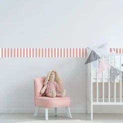 Frise décorative adhésive, rose pâle apaisant, dans la tendance rayure, 10 cm X 300 cm