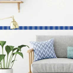 Frise décorative adhésive, rayures verticales larges, bleu, motif géométrique, 5 cm X 300 cm