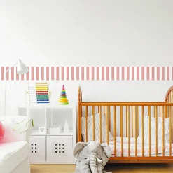 Frise décorative adhésive, Rayure rose pâle apaisant, dans la tendance rayure, 9 cm X 300 cm