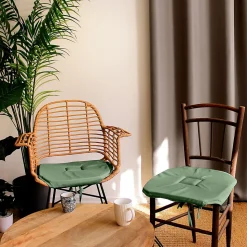 Galette de chaise à rabats et nouettes (40x40 cm - Vert)