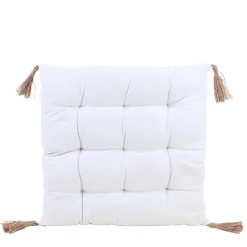 Galette de chaise blanche avec pompons 40x40cm