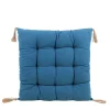 Galette de chaise bleue avec pompons 40x40cm