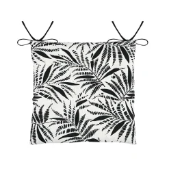 Galette de chaise carrée feuillage tropical en coton (38x38 cm - Ecru)